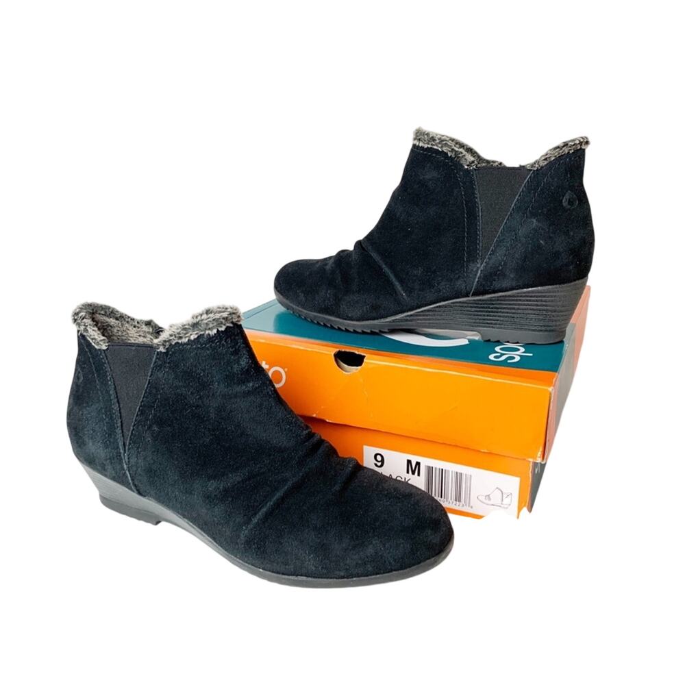 SZ 9 SPORTO Wedge Bootie Black Suede Faux Fur Lining Winter Boot